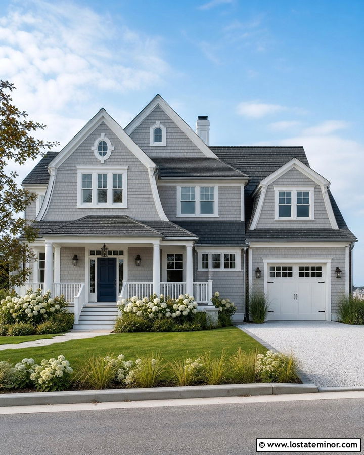 Dove Grey Shake Siding With White Trim - 30 Dove Grey House Design With Siding Ideas