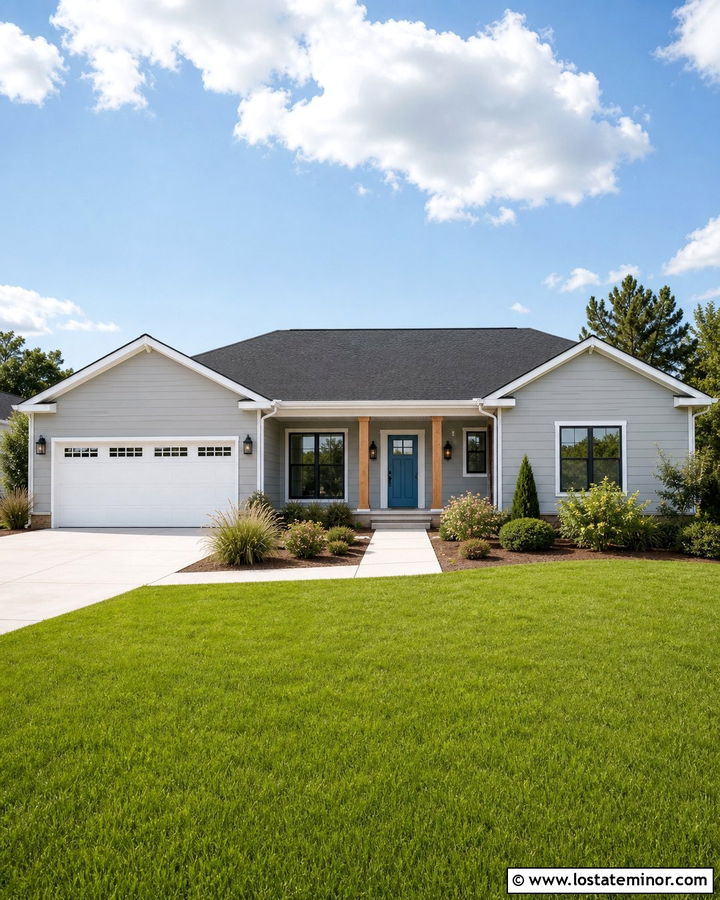 Dove Grey Siding With A Blue Front Door - 30 Dove Grey House Design With Siding Ideas