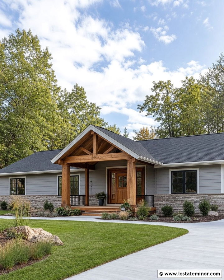 Dove Grey Siding With A Cedar Porch - 30 Dove Grey House Design With Siding Ideas