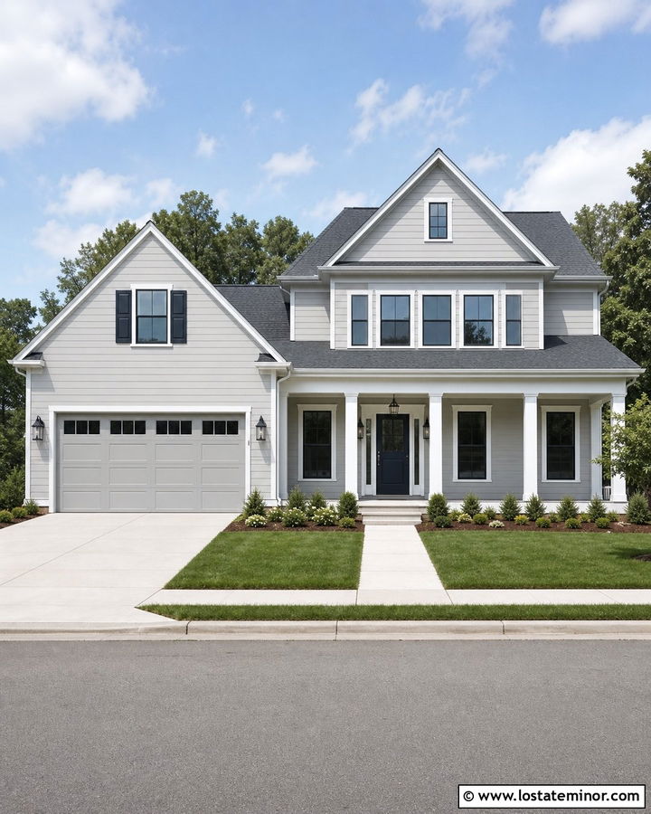 Dove Grey Siding With A Matching Garage Door - 30 Dove Grey House Design With Siding Ideas