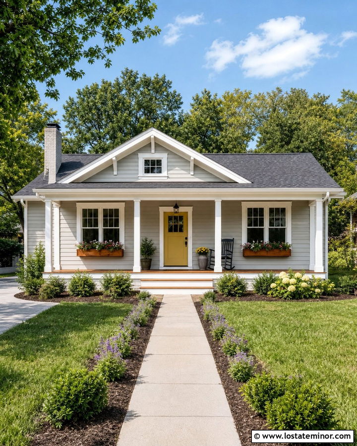 Dove Grey Siding With A Yellow Front Door - 30 Dove Grey House Design With Siding Ideas