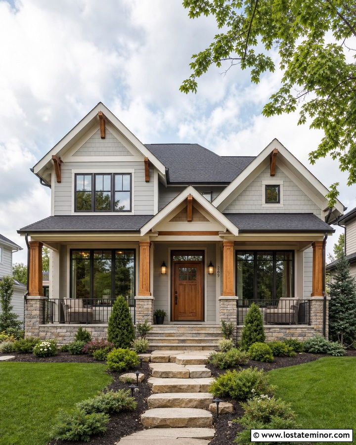 Dove Grey Siding With Cedar Accents - 30 Dove Grey House Design With Siding Ideas