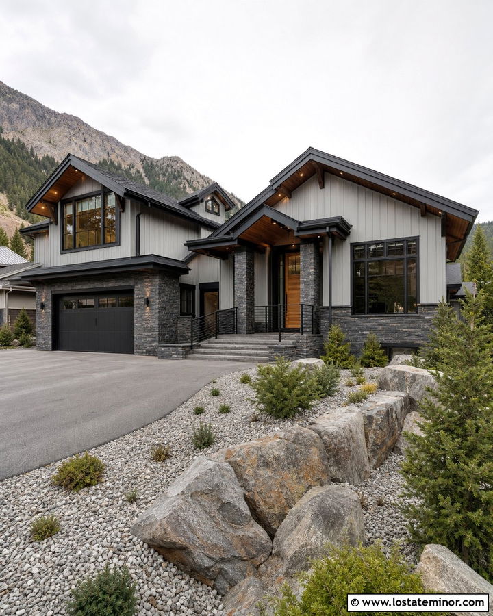 Dove Grey Siding With Dark Grey Stone - 30 Dove Grey House Design With Siding Ideas