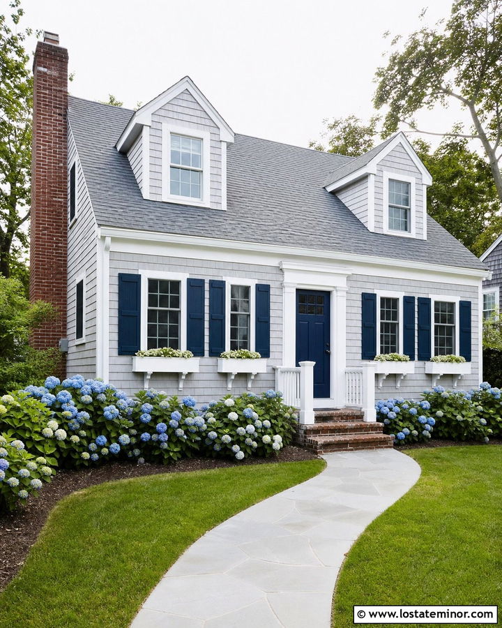 Dove Grey Siding With Navy Shutters - 30 Dove Grey House Design With Siding Ideas