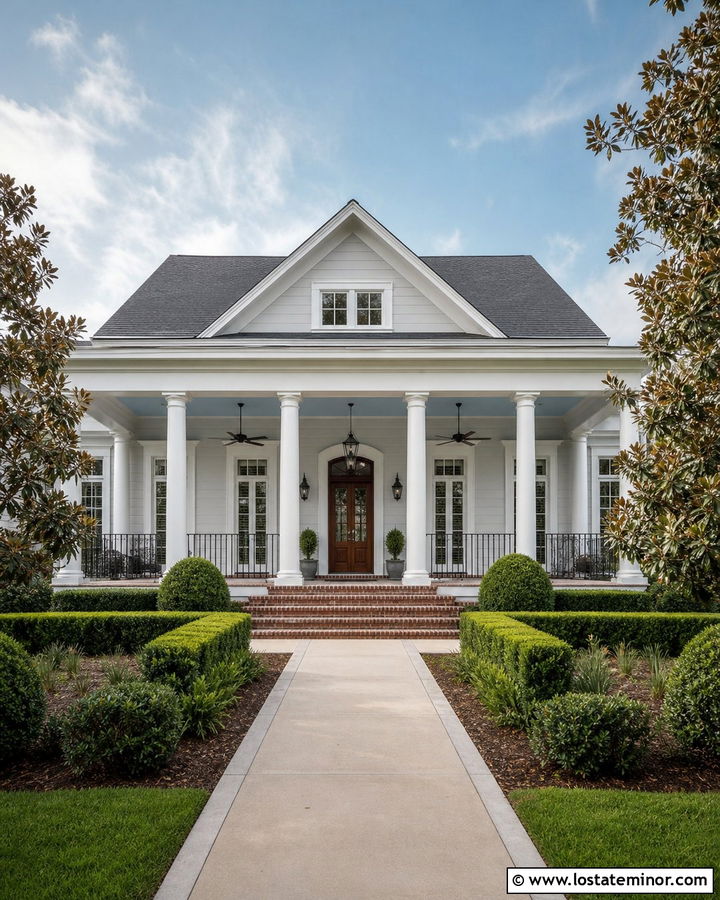 Dove Grey Southern House With Pale Blue Coffered Ceiling - 30 Dove Grey House Design With Porch Ceiling Ideas