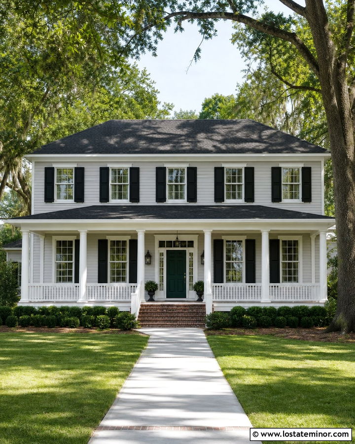 Dove Grey Southern House With White Window Frames - 30 Dove Grey House Design With Window Frames Ideas