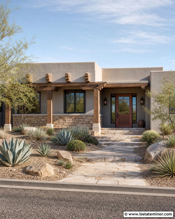 Dove Grey Southwest House With Clay Storm Door - 30 Dove Grey House Design With Storm Door Ideas