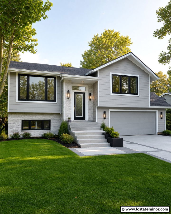 Dove Grey Split Level With Black Entry - 30 Dove Grey House Design With Storm Door Ideas