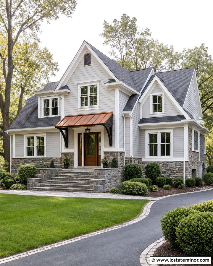 Dove Grey Stone House With Copper Awning - 30 Dove Grey House Design With Awning Ideas