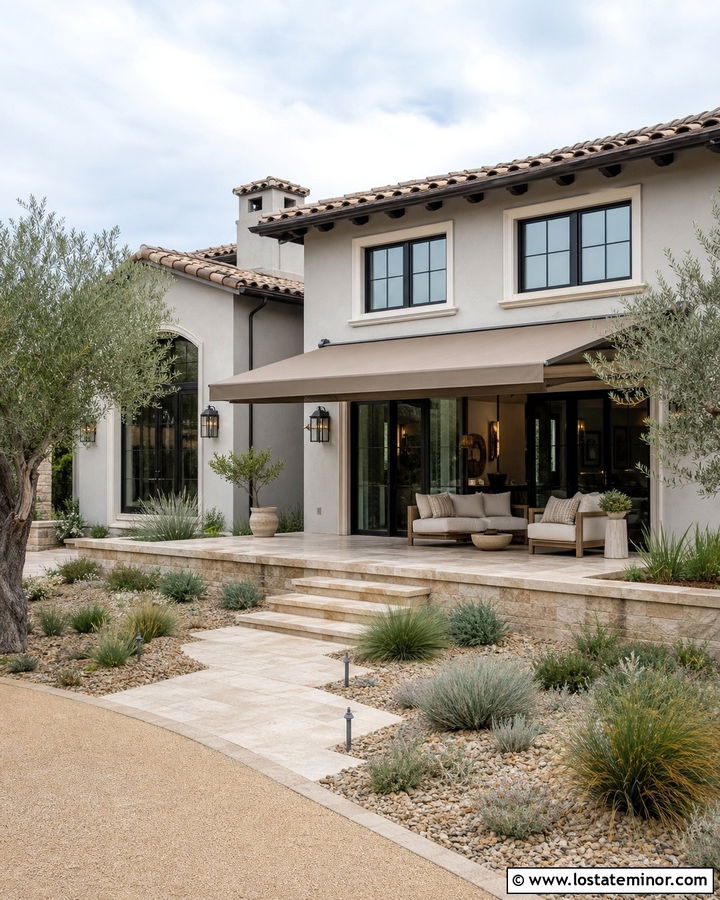 Dove Grey Stucco House With Retractable Awning - 30 Dove Grey House Design With Awning Ideas