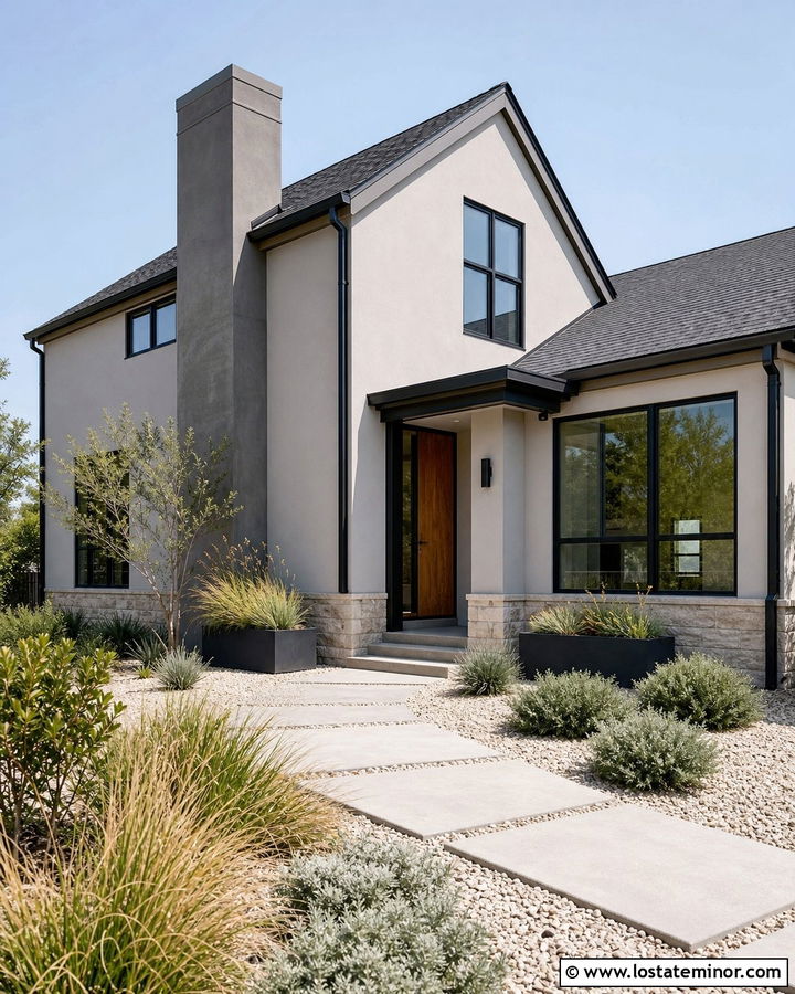 Dove Grey Stucco House With Smooth Chimney - 30 Dove Grey House Design With Chimney Ideas