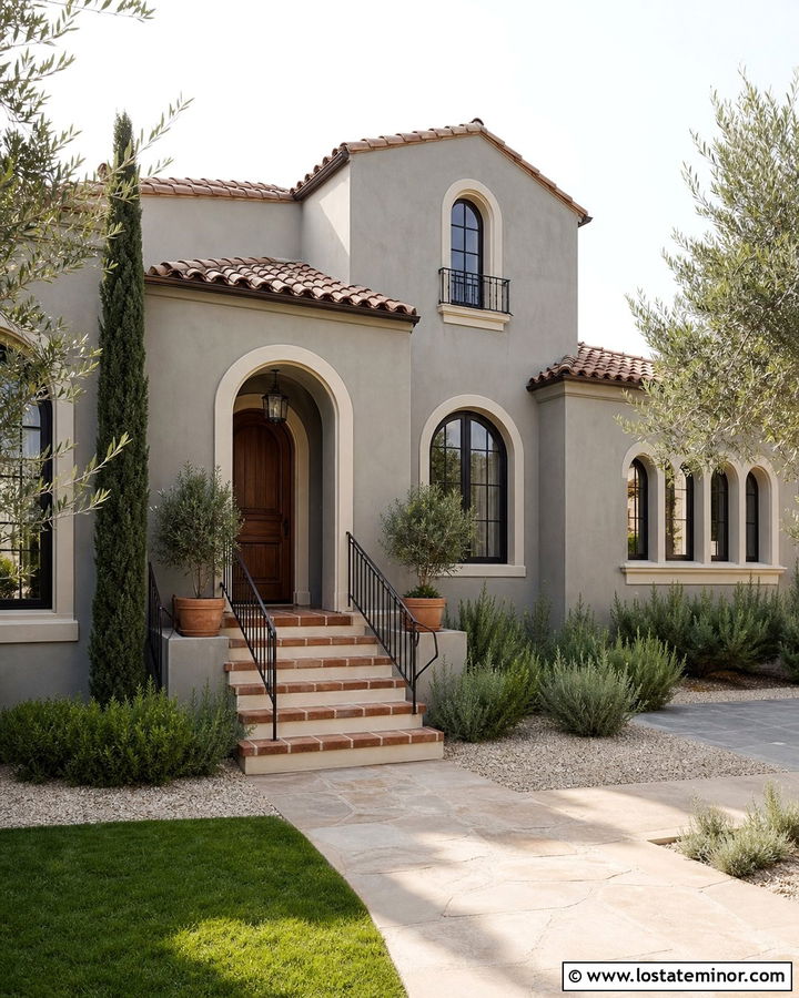 Dove Grey Stucco House With Terracotta Steps - 30 Dove Grey House Design With Steps Ideas