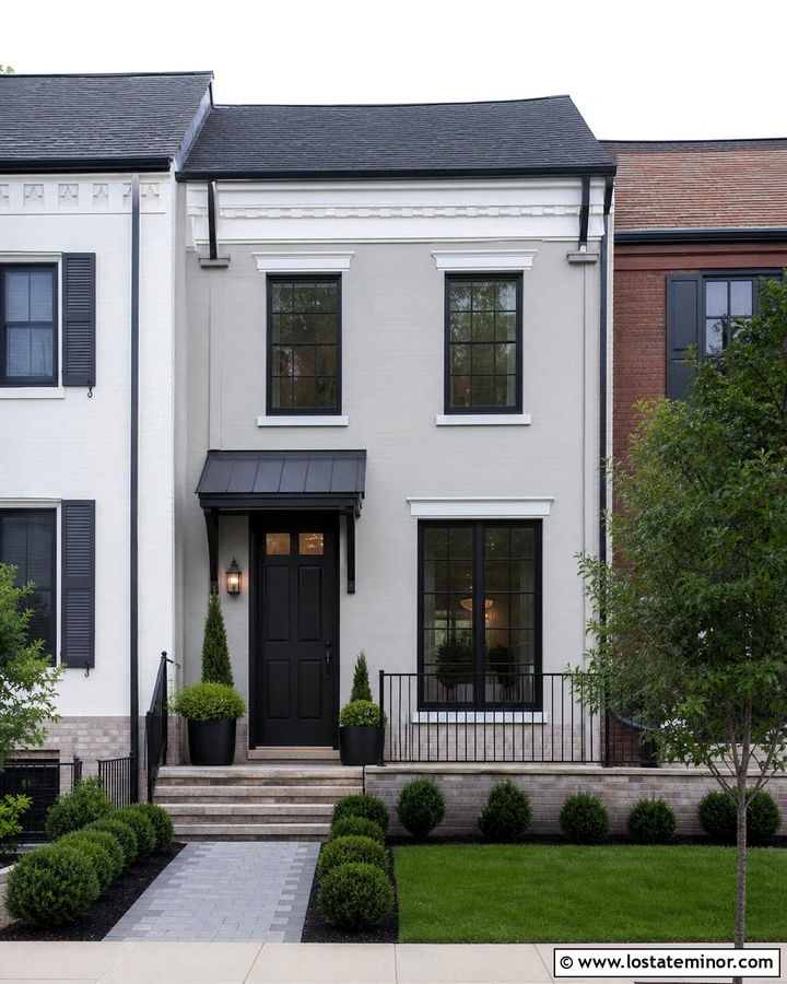Dove Grey Townhouse With Door Awning - 30 Dove Grey House Design With Awning Ideas