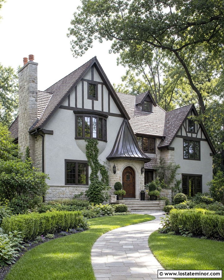 Dove Grey Tudor House With Bronze Awning - 30 Dove Grey House Design With Awning Ideas