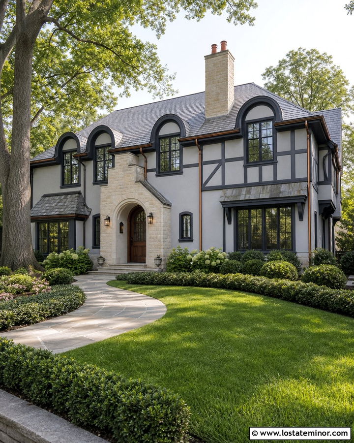 Dove Grey Tudor House With Eyebrow Dormers - 30 Dove Grey House Design With Dormers Ideas
