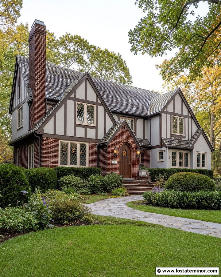 Dove Grey Tudor With Brick - 30 Dove Grey House Design With Brick Accents Ideas