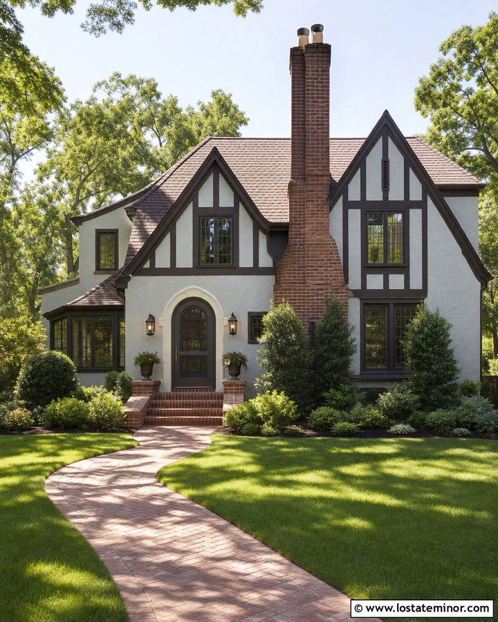 Dove Grey Tudor With Brown Storm Door - 30 Dove Grey House Design With Storm Door Ideas