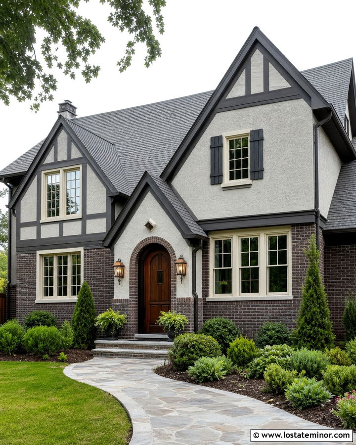 Dove Grey Tudor With Dark Brick Wainscoting - 30 Dove Grey House Design With Wainscoting Ideas