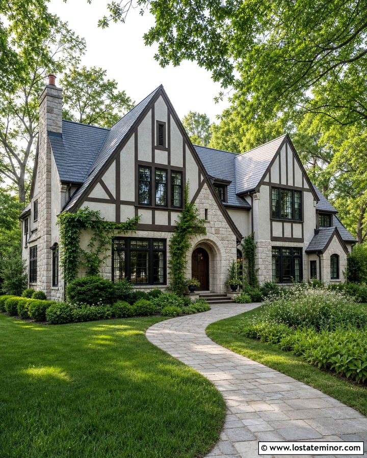 Dove Grey Tudor With Timber Gables - 30 Dove Grey House Design With Gables Ideas