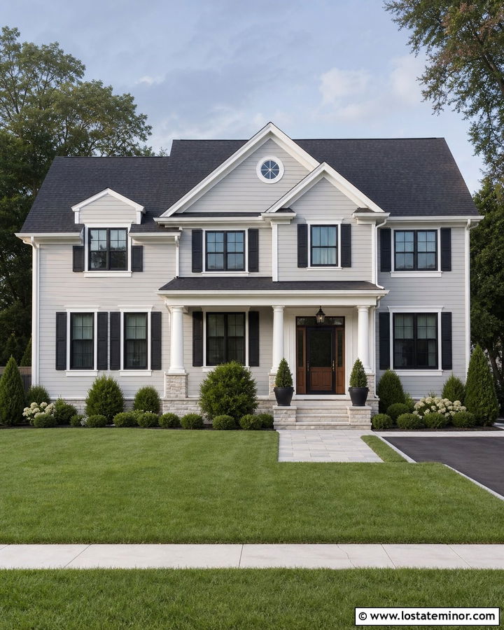 Dove Grey Two Story House With Black Screen Door - 30 Dove Grey House Design With Screen Door Ideas