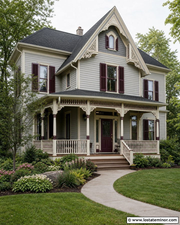 Dove Grey Victorian House With Louvered Shutters - 30 Dove Grey House Design With Shutters Ideas