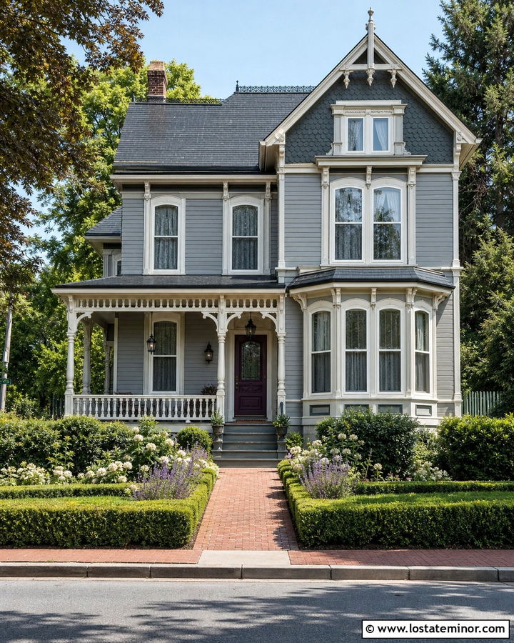 Dove Grey Victorian With Plum Storm Door - 30 Dove Grey House Design With Storm Door Ideas