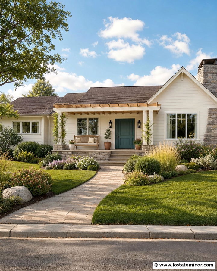 Dover White Cottage Ranch With Pergola Porch - 30 Warm White House Design With Front Porch Ideas