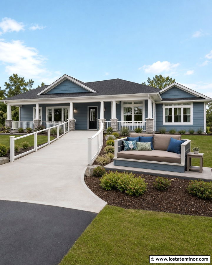 Dusty Blue Accessible Porch With Raised Daybed - 30 Dusty Blue House Design With Daybed Ideas