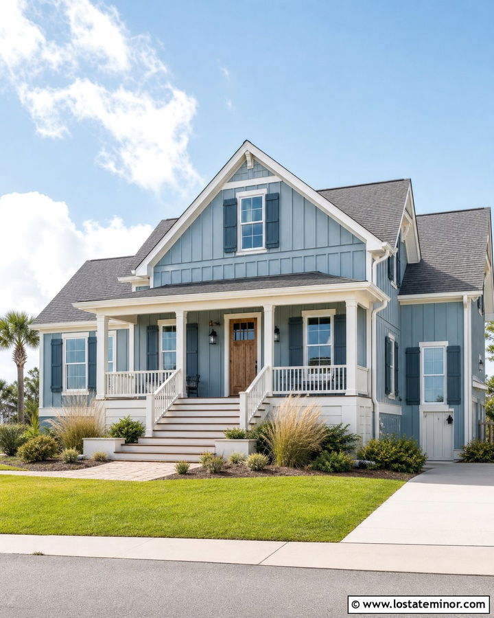 Dusty Blue Board And Batten Coastal House - 30 Dusty Blue House Design With Board and Batten Ideas