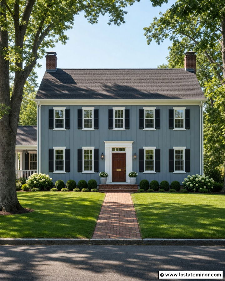 Dusty Blue Board And Batten Colonial House - 30 Dusty Blue House Design With Board and Batten Ideas