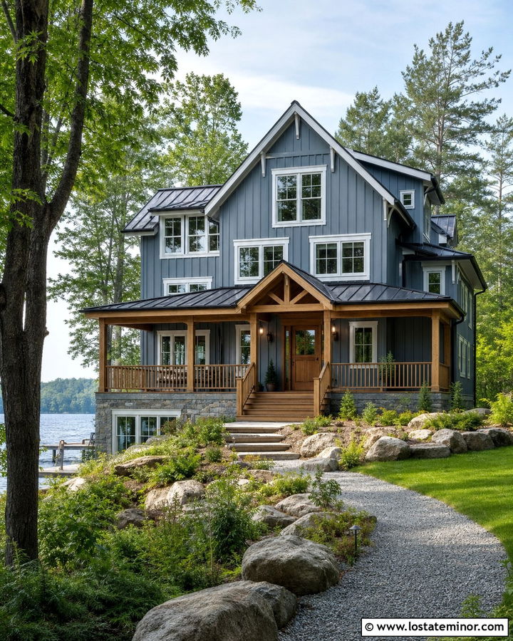 Dusty Blue Board And Batten Lake House - 30 Dusty Blue House Design With Board and Batten Ideas