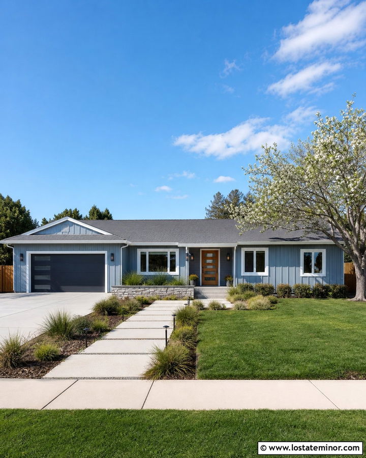 Dusty Blue Board And Batten Ranch House - 30 Dusty Blue House Design With Board and Batten Ideas