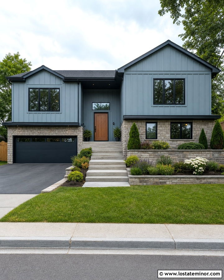 Dusty Blue Board And Batten Split Level House - 30 Dusty Blue House Design With Board and Batten Ideas