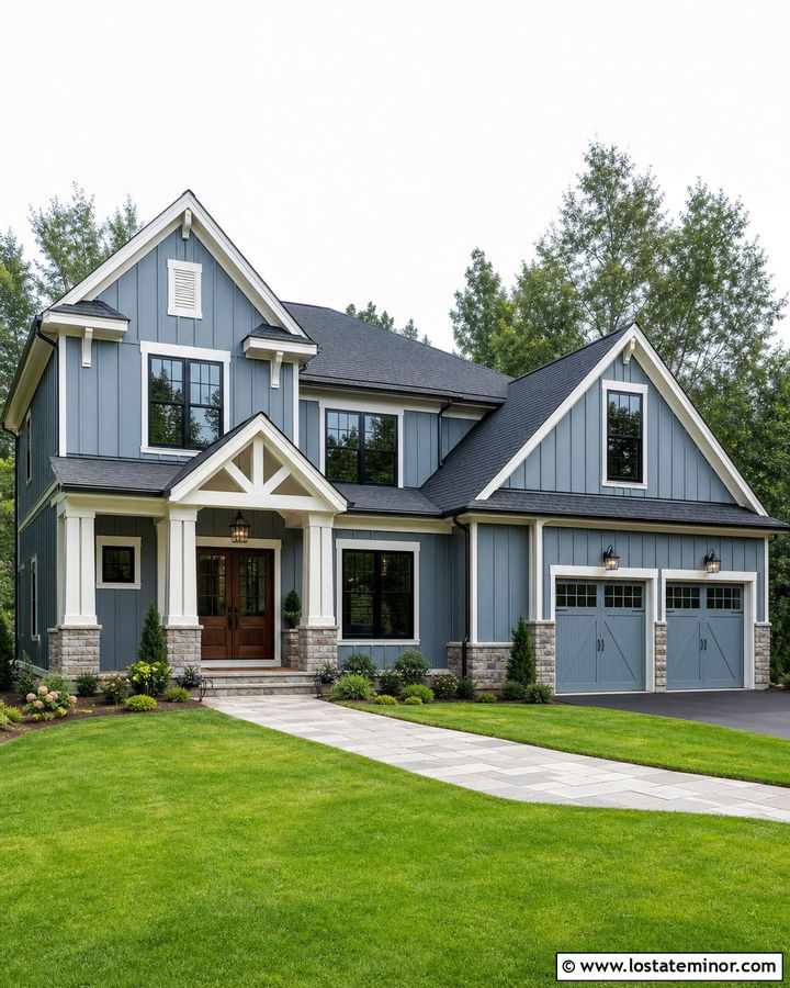 Dusty Blue Board And Batten Two Story House - 30 Dusty Blue House Design With Board and Batten Ideas