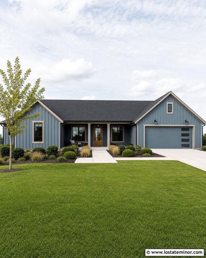 Dusty Blue Board And Batten With A Charcoal Roof - 30 Dusty Blue House Design With Board and Batten Ideas