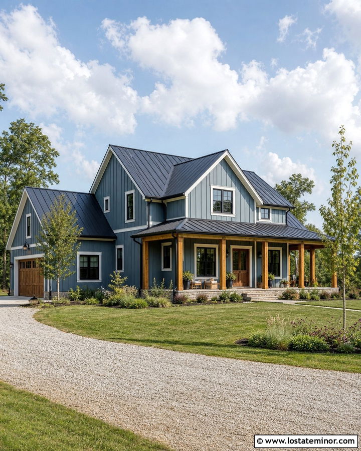 Dusty Blue Board And Batten With A Metal Roof - 30 Dusty Blue House Design With Board and Batten Ideas