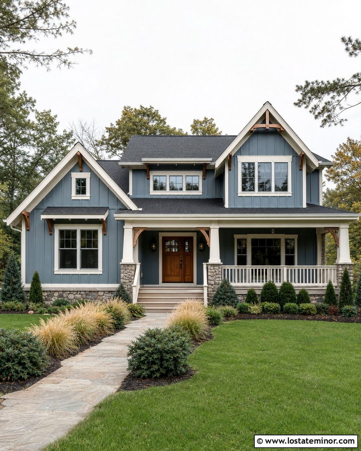 Dusty Blue Board And Batten With A Wood Door - 30 Dusty Blue House Design With Board and Batten Ideas