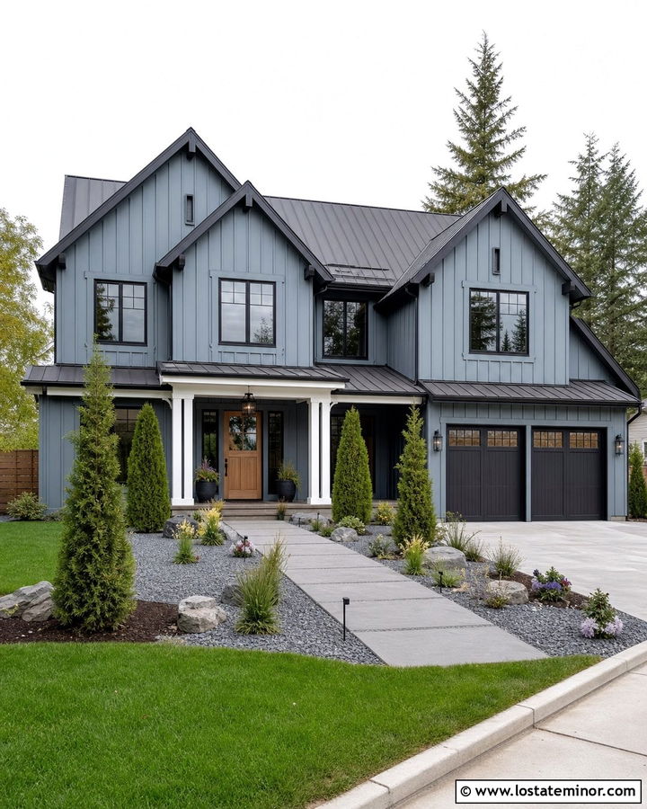 Dusty Blue Board And Batten With Black Windows - 30 Dusty Blue House Design With Board and Batten Ideas