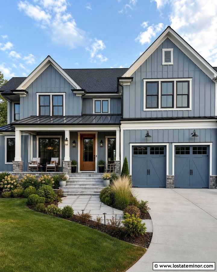 Dusty Blue Board And Batten With Bronze Accents - 30 Dusty Blue House Design With Board and Batten Ideas