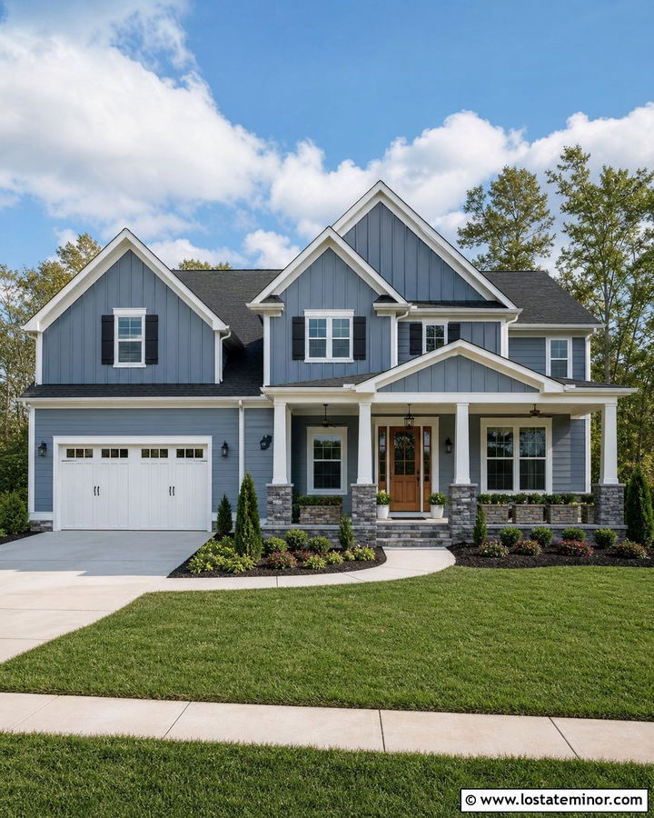 Dusty Blue Board And Batten With Mixed Siding - 30 Dusty Blue House Design With Board and Batten Ideas