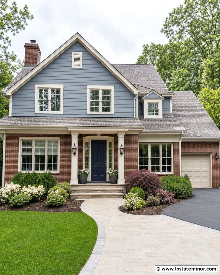 Dusty Blue Brick House With Pewter Sconces - 30 Dusty Blue House Design With Light Fixtures Ideas
