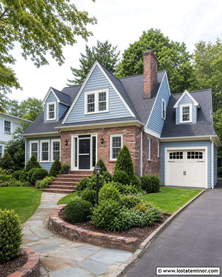 Dusty Blue Brick House With White Screen Door - 30 Dusty Blue House Design With Screen Door Ideas