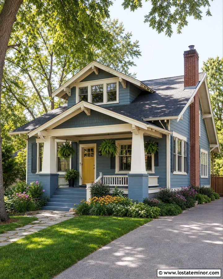 Dusty Blue Bungalow With Blue Gray Shutters - 30 Dusty Blue House Design With Shutters Ideas