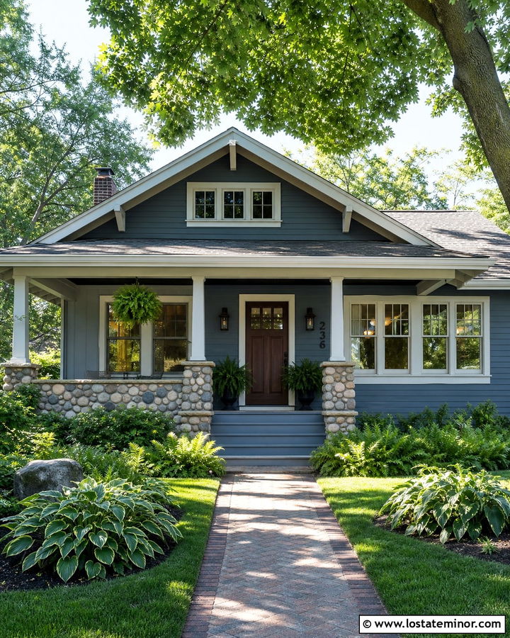 Dusty Blue Bungalow With Bronze House Numbers - 30 Dusty Blue House Design With House Numbers Ideas