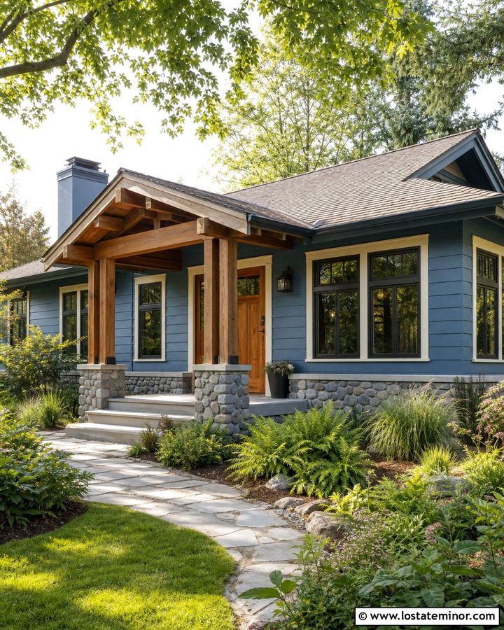 Dusty Blue Bungalow With Cedar Portico - 30 Dusty Blue House Design With Portico Ideas