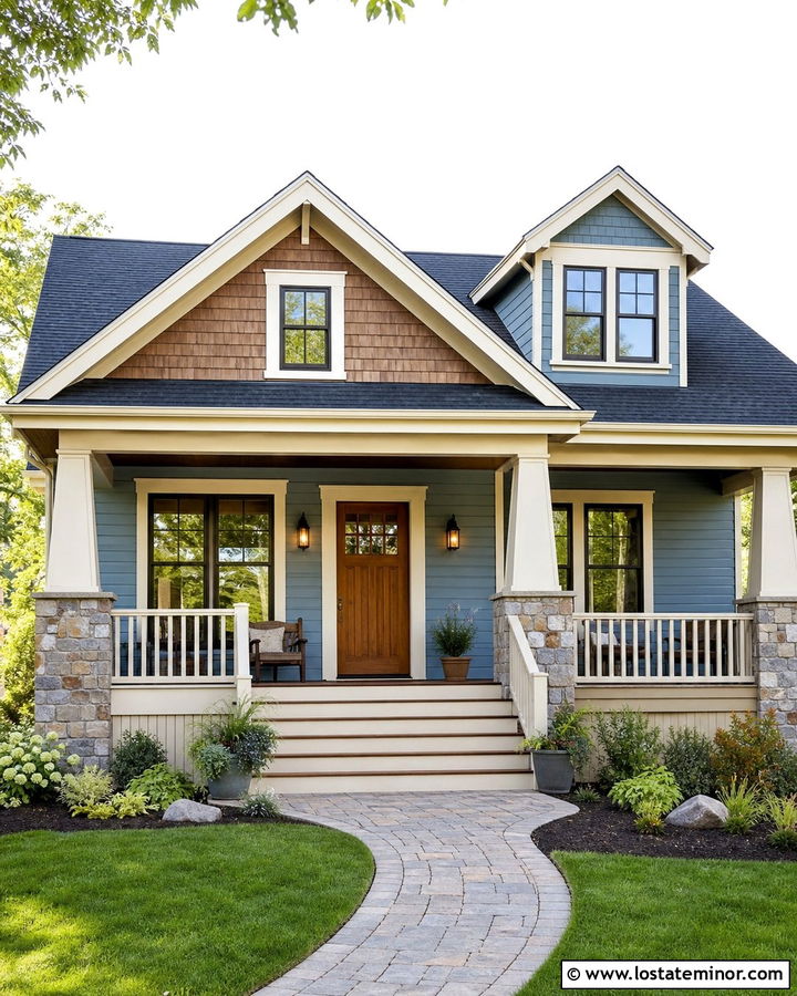 Dusty Blue Bungalow With Cedar Shake Porch - 30 Dusty Blue House Design With Cedar Shake Ideas