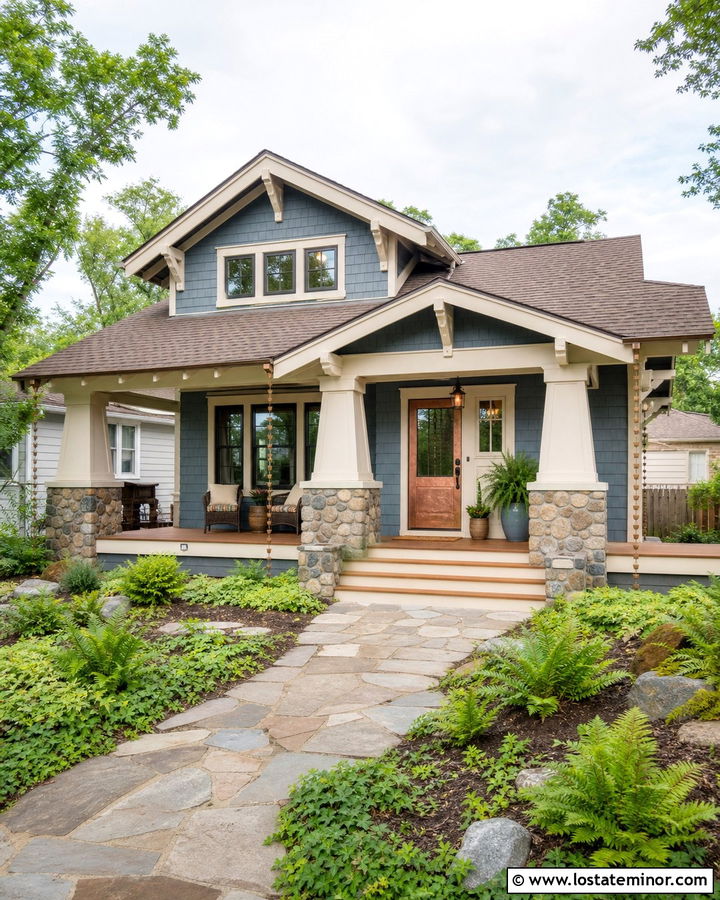 Dusty Blue Bungalow With Copper Storm Door - 30 Dusty Blue House Design With Storm Door Ideas
