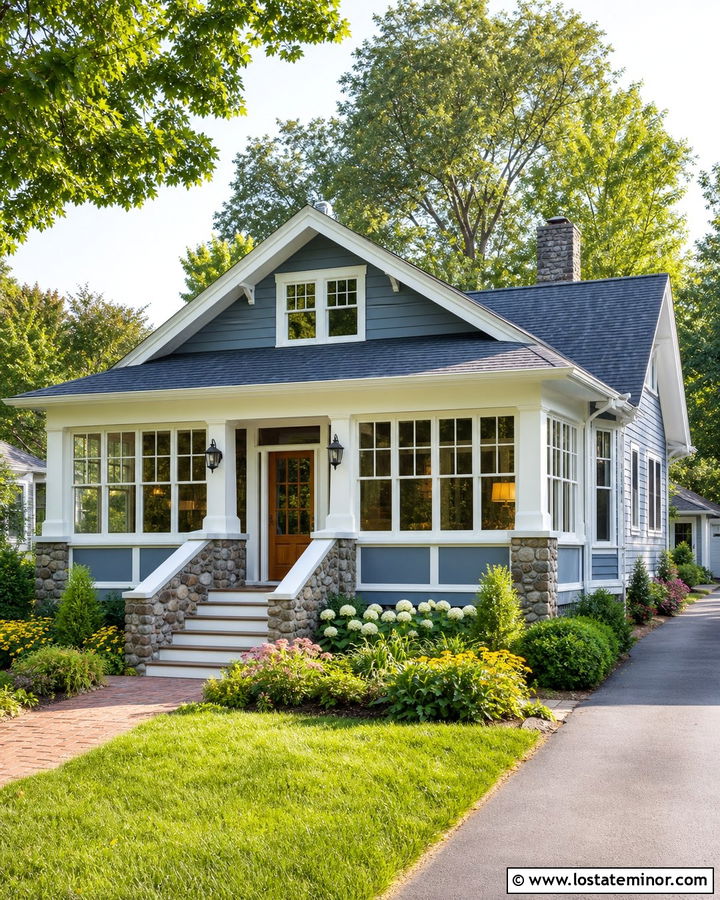 Dusty Blue Bungalow With Glass Porch Sunroom - 30 Dusty Blue House Design With Sunroom Ideas