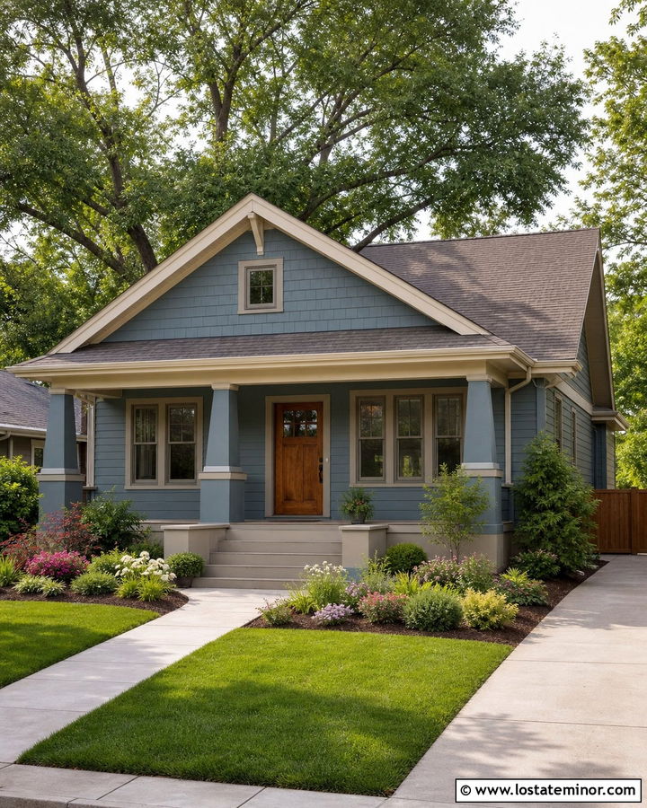Dusty Blue Bungalow With Greige Window Frames - 30 Dusty Blue House Design With Window Frames Ideas
