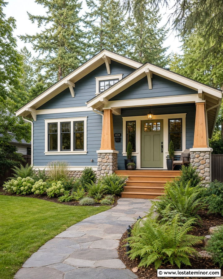 Dusty Blue Bungalow With Sage Green Door - 30 Dusty Blue House Design With Accents Ideas